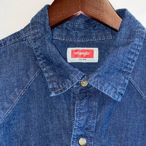 Wrangler Blue Indigo Denim Pearl Snap Western Shirt Long Sleeve Men's Large - Picture 3 of 6